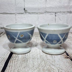 2 Signed Art Pottery Stoneware Pedestal Mugs